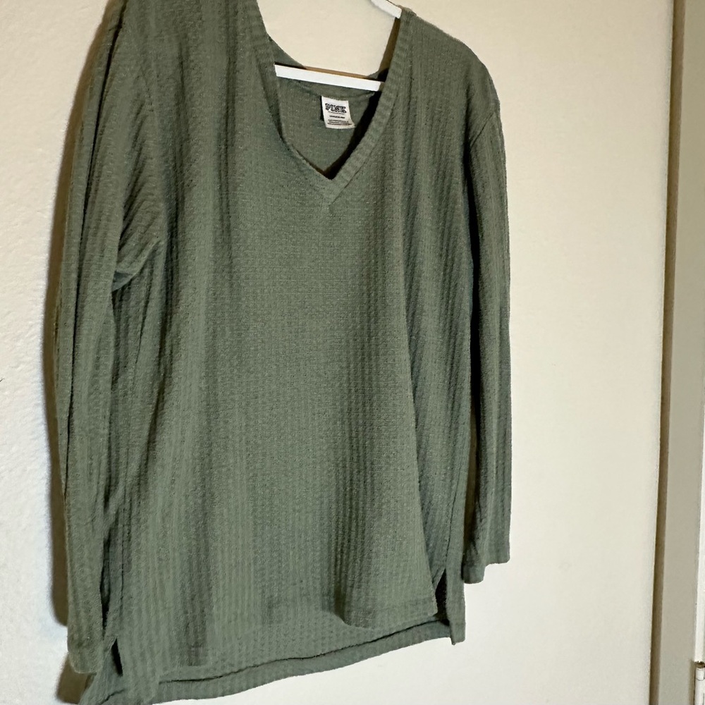 PINK- olive green waffle long sleeve
